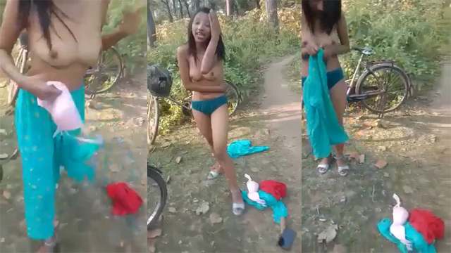 Outdoor Paracycling Sexy Teen Slim Girl Nude Bra less Boobs viral mms
