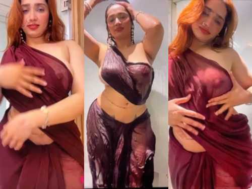 FsiBlog Big Boss contestant Aditi Mistry Red Saree Hot Live Full Nude Nipples Visible Sexy Photos