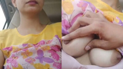 girl Huge Boobs Pressing Nipples Sucking in Car Mms