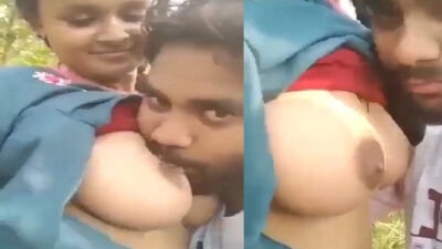 Desi young Boy Sucking School Girl’s Huge Boobs outdoor