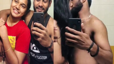 Desi Mallu Couple Nude Selfie Kissing in Changing Room