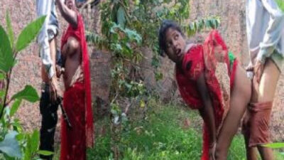 village milf Bhabhi in red sari outdoor sex video