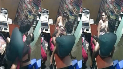 Shopkeeper Fucked Girl Customer Riding on dick Recorded in Cctv