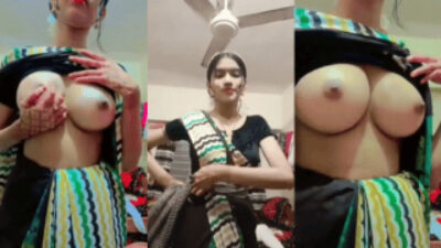 Rajasthani Sexy Bhabhi In Saree Pulls Out Big Boobs On VC with EX BF