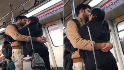 College Copule Girl Kiss Boyfriend in Delhi Metro
